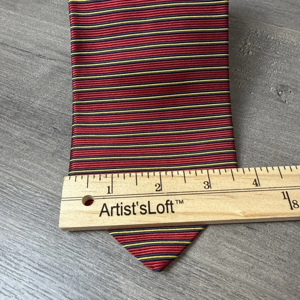 Brooks Brothers Makers Mens Silk Tie Burgundy Navy Yellow Horizontal Stripe USA